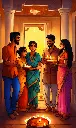a hand drawn painting of a family celebrating Diwa (1).webp
