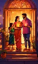a hand drawn painting of a family celebrating Diwa (2).webp